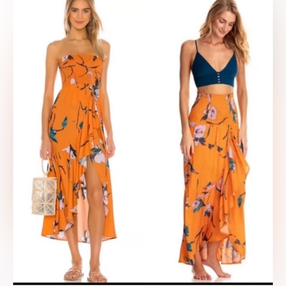 Maaji Strapless Dress in Vibrant Orange Floral
